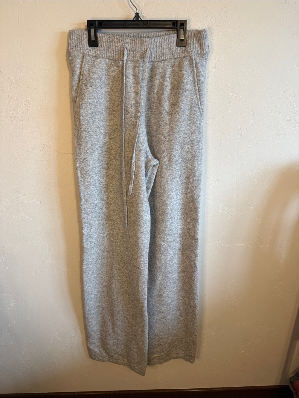 Wide-Leg Gray Knit Track Pants with Drawstring Waist